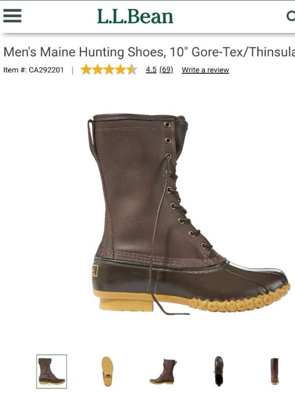 L.L. Bean Brown Leather & Rubber Lace-Up Hunting Boots with Tan Outsole